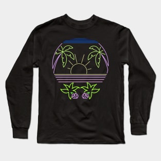 Retro Palm Tree Vintage Neon Surf Tropical Design Long Sleeve T-Shirt